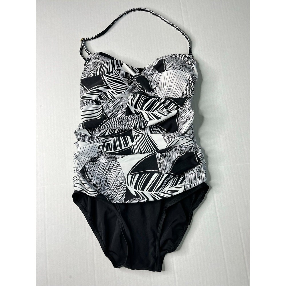 NWOT Ceeb Womens Halter Swimsuit Tropical Leaf Print Sz 8 One Piece Vintage Flaw